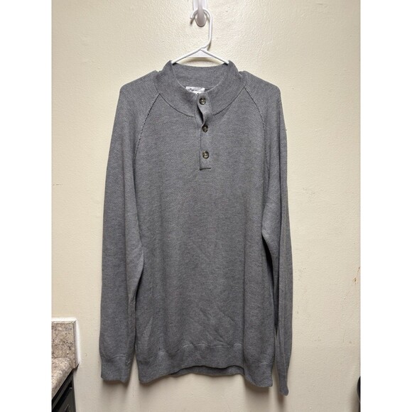 Peter Millar Parkway Textured Three-Button Mockneck Sweater Pullover Gale Gray L - Picture 2 of 7